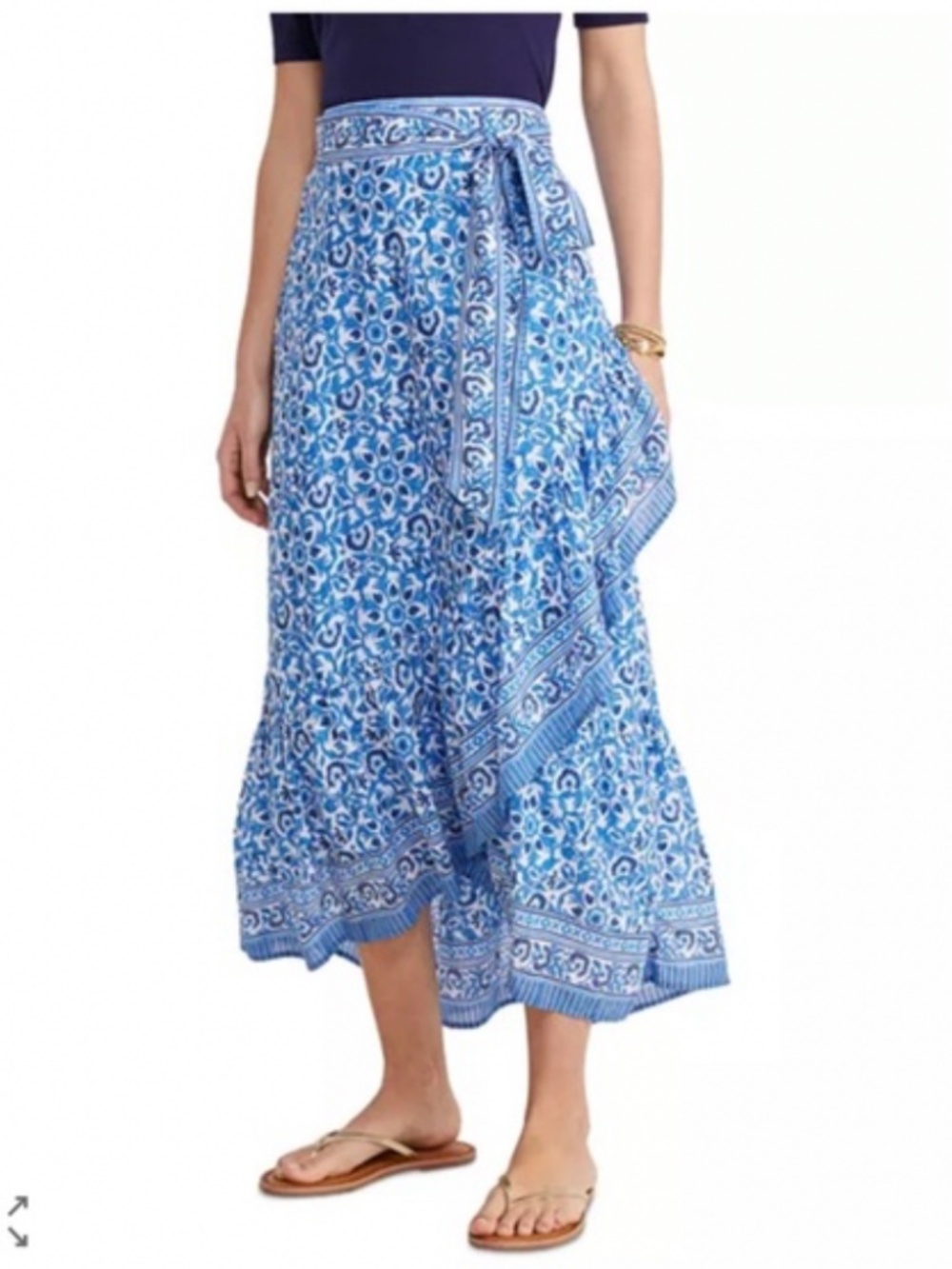 NWT $168 Vineyard Vines Mila wrap skirt in blue and white block print cotton M